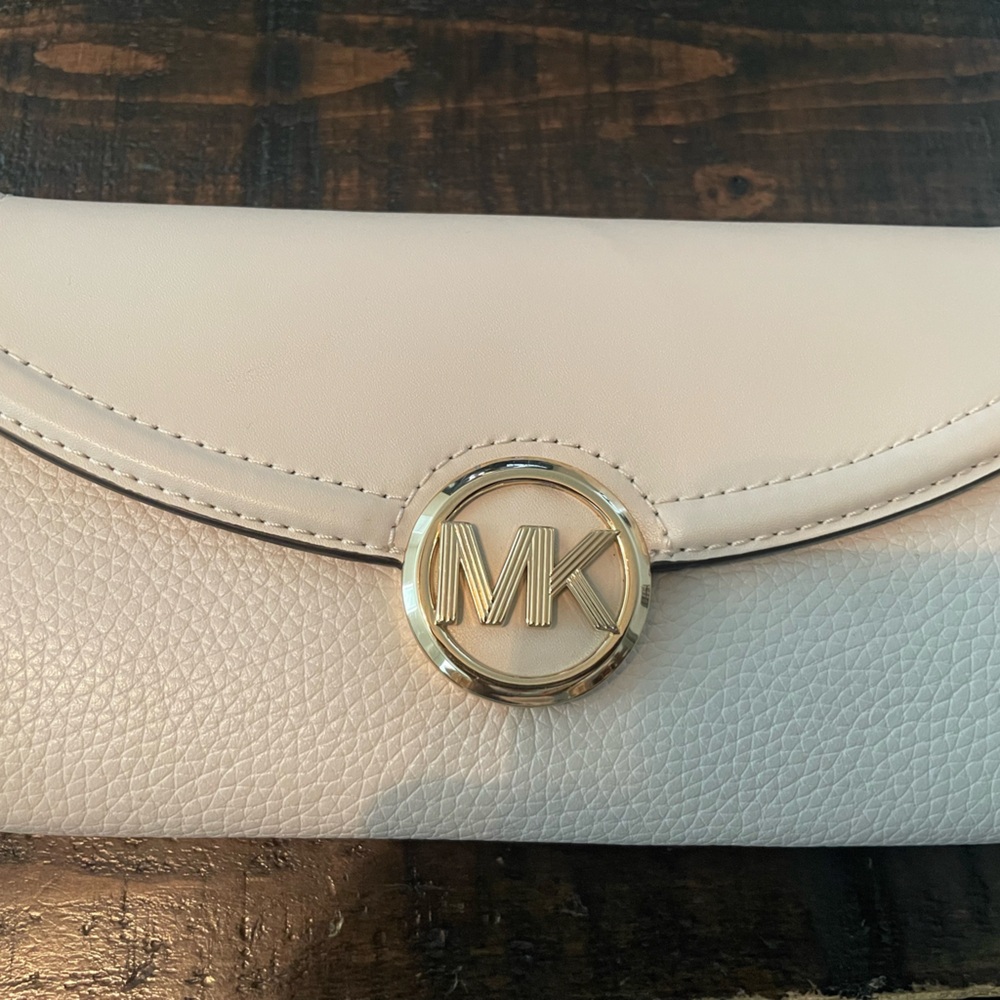 Michael Kors Cream Clutch with Gold Logo